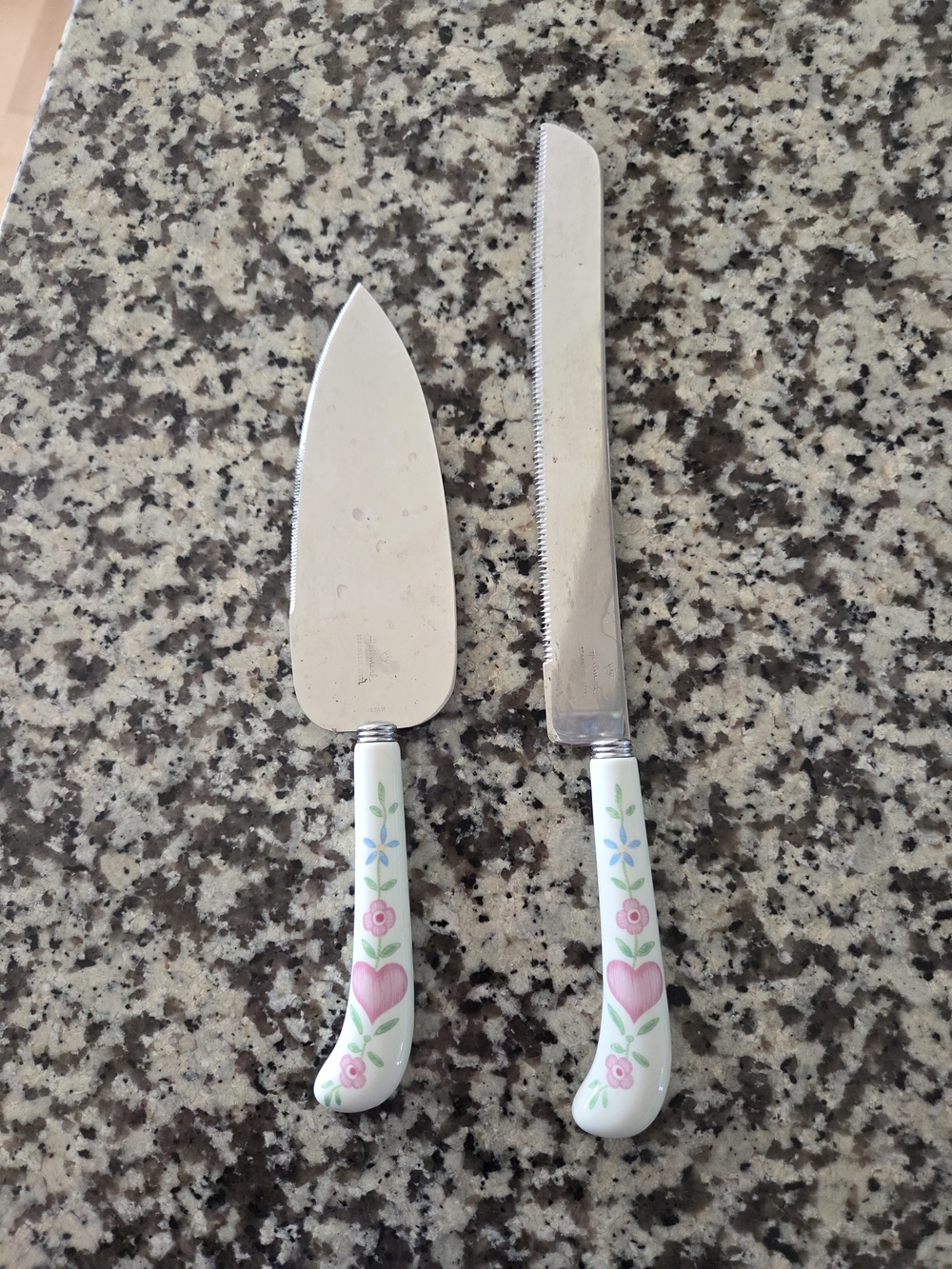 Hallmark Ceramic-Handle Cake Knife and Server Set with Pink Heart Floral Design